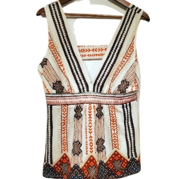 Venus ivory orange brown Sleeveless deep plunge Blouse M NWOT - Picture 1 of 6